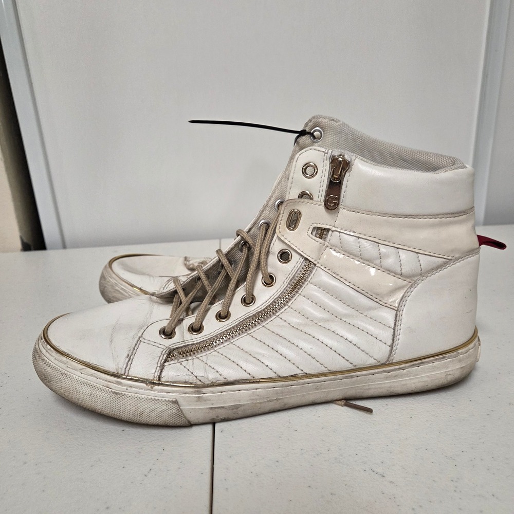 Guess GMMILLION Mens White Gold Quilted High Top Zip Sneakers Size 9